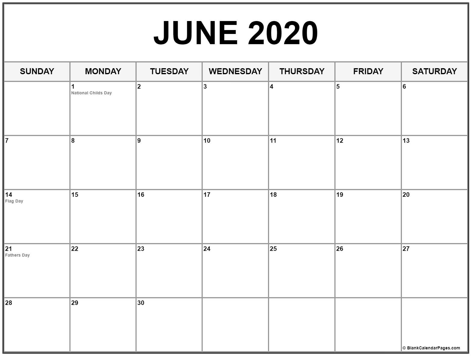 Collection Of June 2020 Calendars With Holidays Blank 2020 Calendar With Holidays Usa