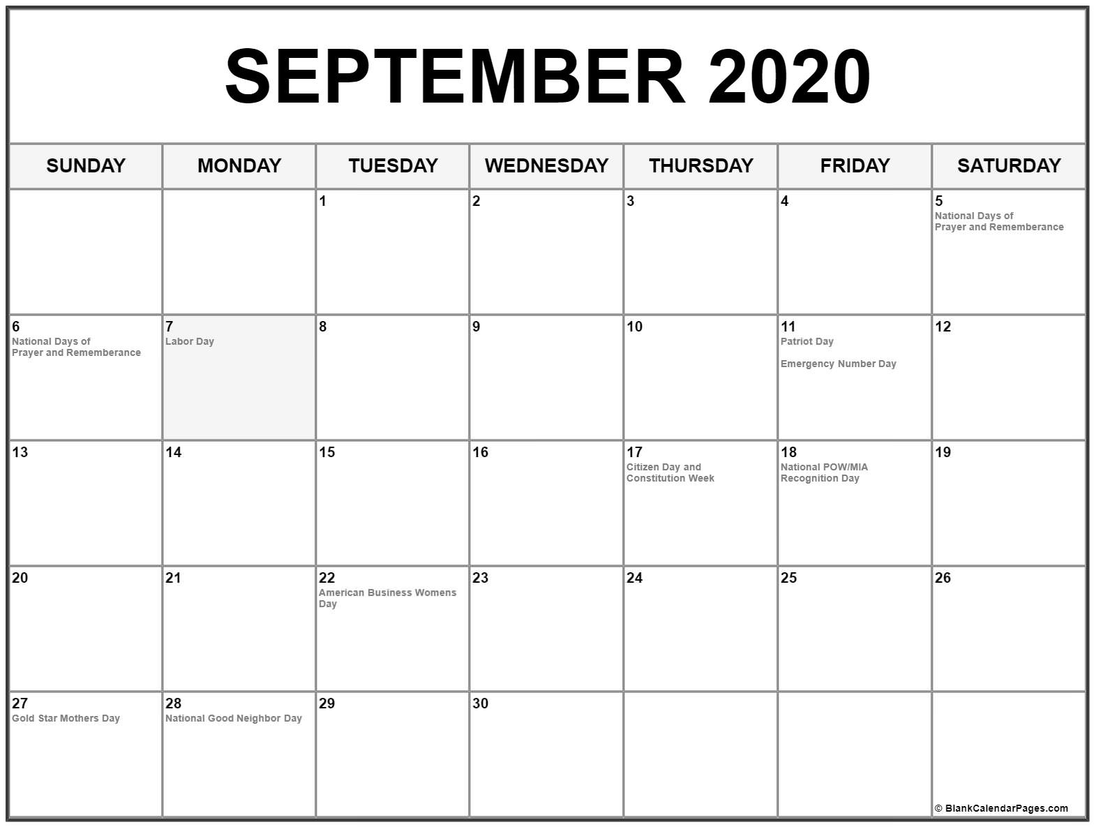Collection Of September 2020 Calendars With Holidays Incredible September 2020 Calendar Canada