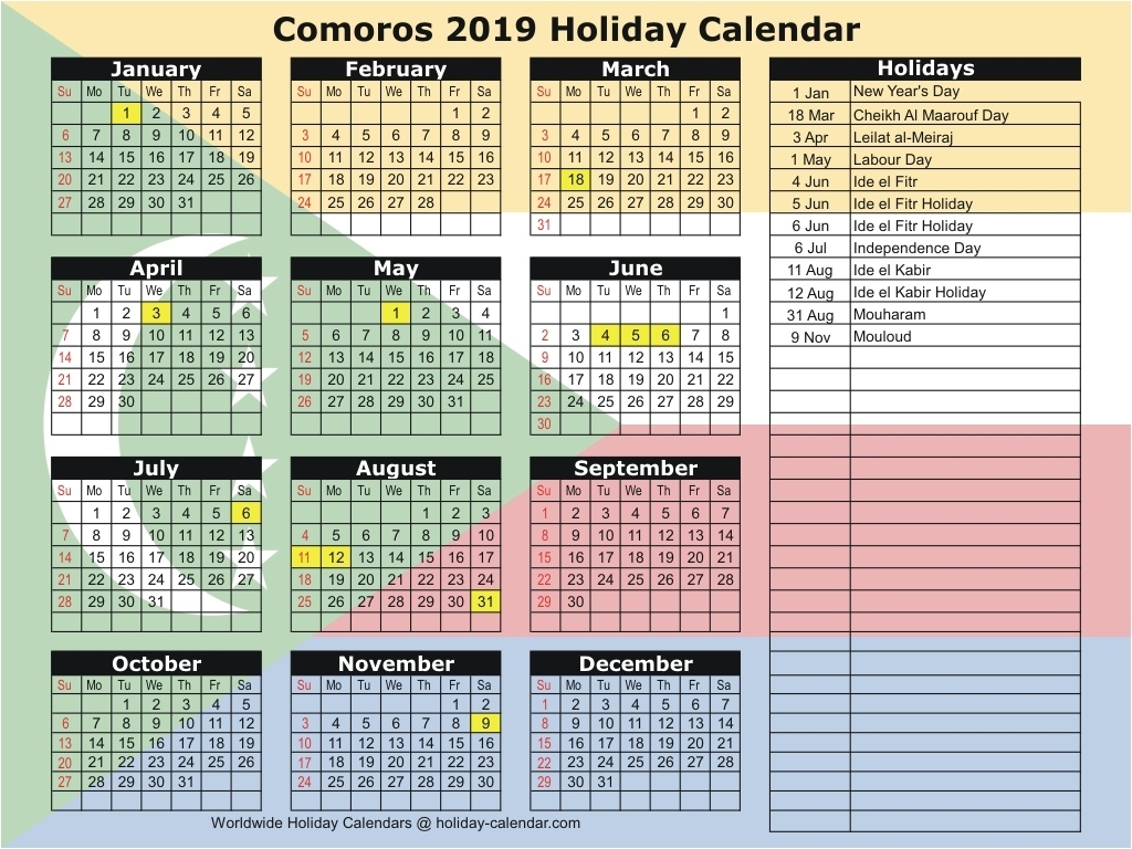 Comoros 2019 / 2020 Holiday Calendar Dashing 2020 Indonesia School Holiday Calendar Pdf