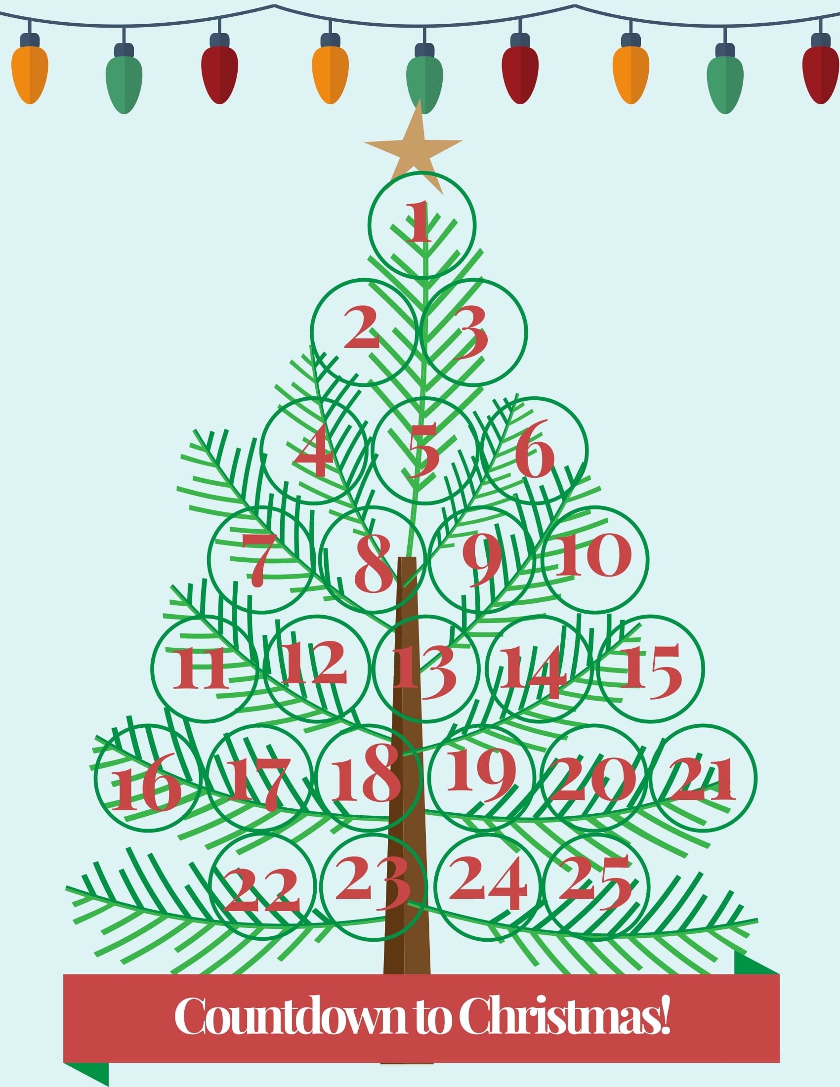 Countdown To Christmas Free Printable -- Christmas Tree Free Printable Christmas Countdown Calendar