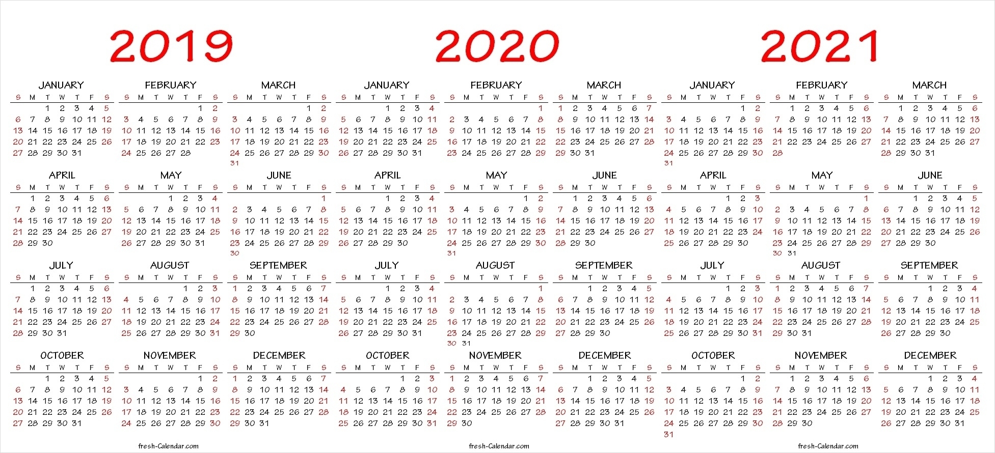 Dandy 3 Year Printable Calendar 2019 To 2021 : Mini Calendar Free Printable 3 Year Calendar 2019 To 2020