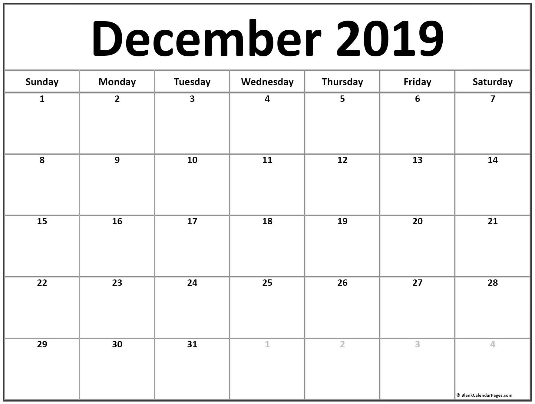December 2019 Calendar | Free Printable Monthly Calendars Black And White Calendar Template