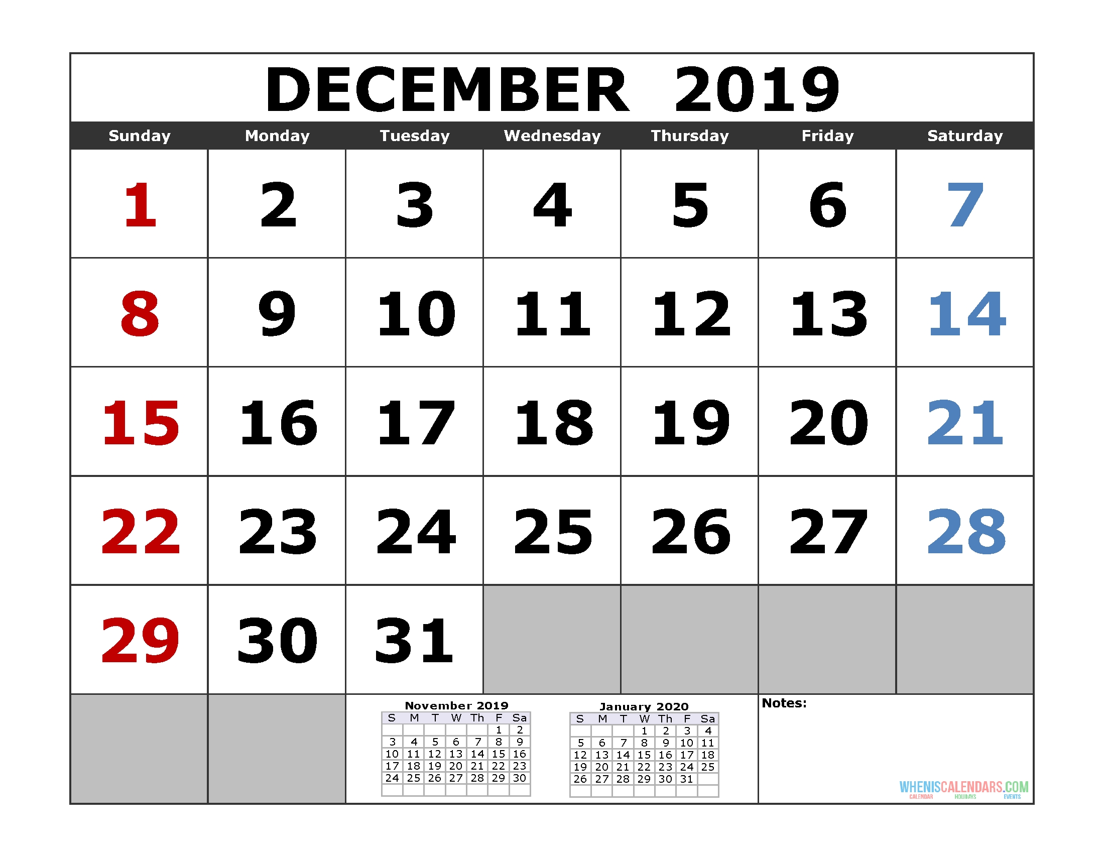 December 2019 Printable Calendar Template (3 Month Calendar 3 Month Blank Printable Calendar