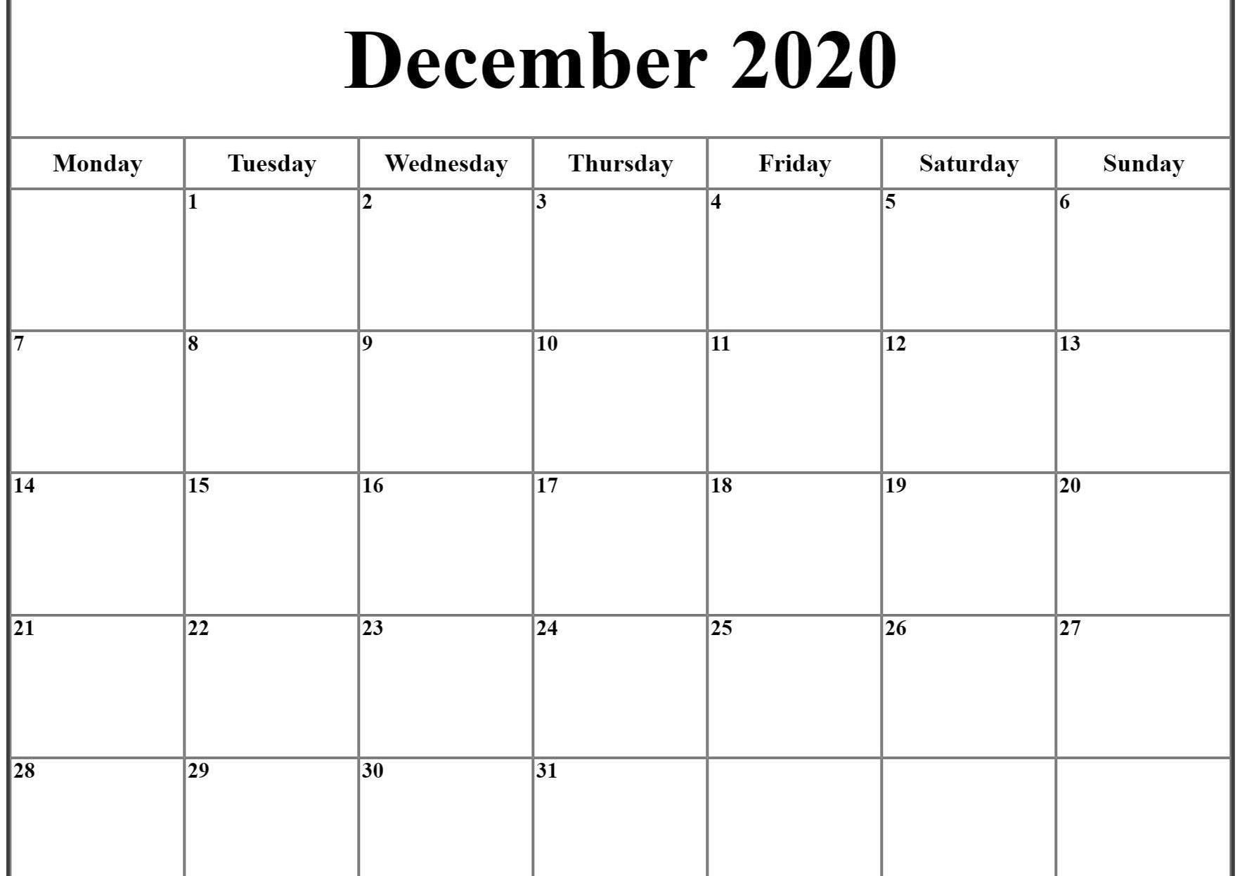 December 2020 Calendar Excel | December Calendar, Calendar Free Printable Calendar Monday Start