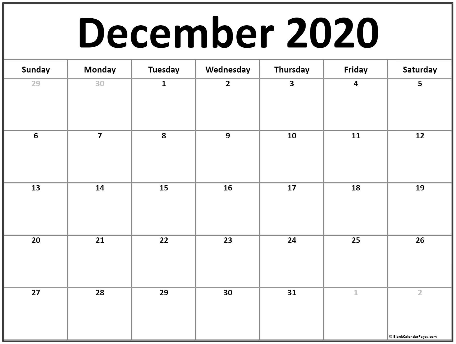 December 2020 Calendar | Free Printable Monthly Calendars December 2020 Calendar List Format