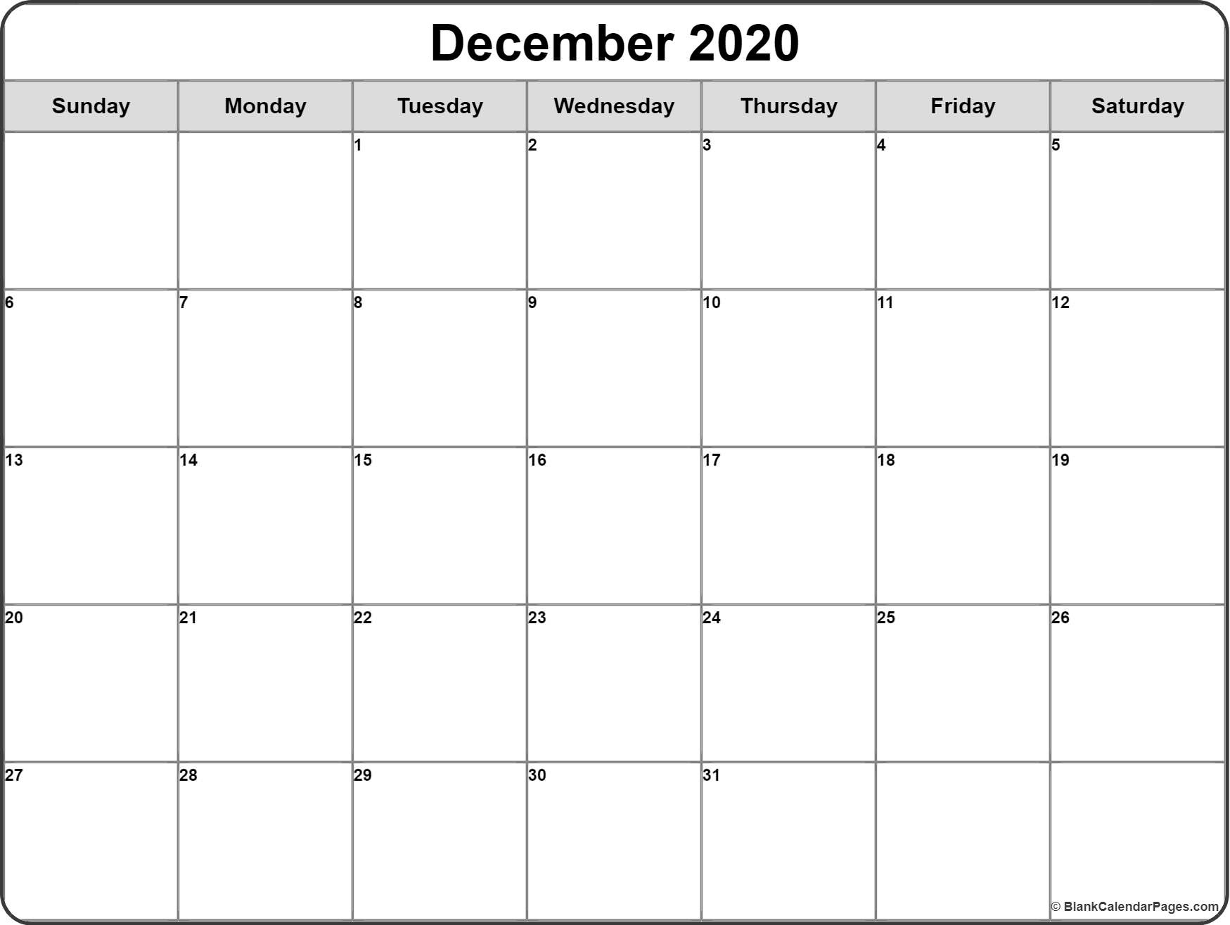 December 2020 Calendar | Free Printable Monthly Calendars Printable Blank Calendar Template 2020