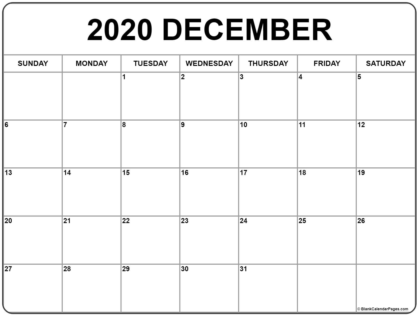 December 2020 Printable Calendar Template #2020Calendars 2020 Calendar To Print