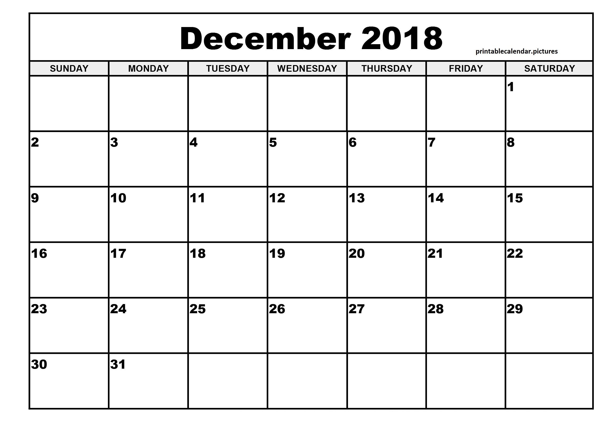 December Calendar 2018 Printable Black And White | Free Black And White Calendar Template