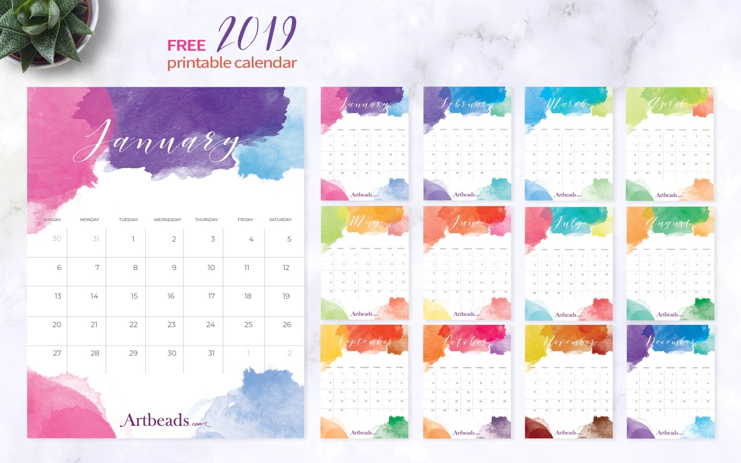 Designer Downloads - Free 2019 Calendar - Artbeads Blog Free Printable Bullentin Board Calendars
