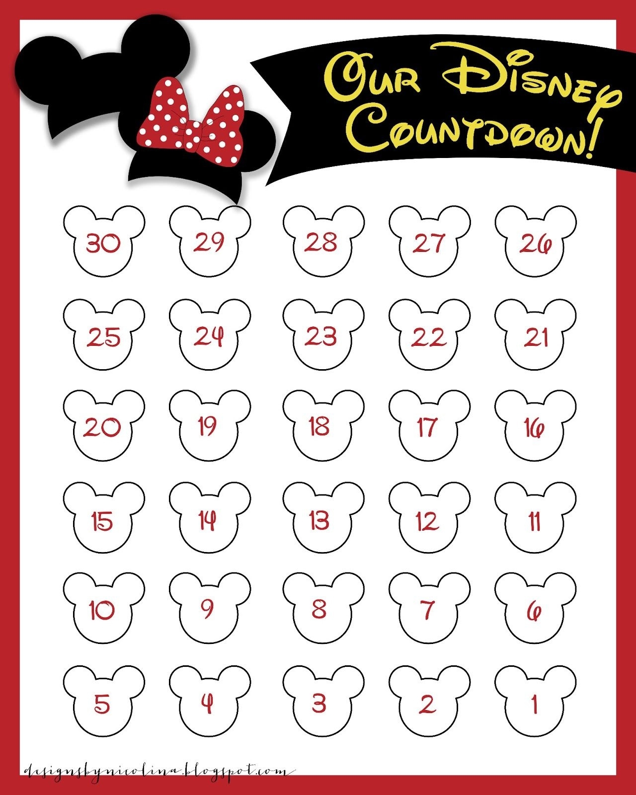 Disneyland Countdown Calendar | Designs By Nicolina: Disney Dashing Free Printable Disneyland Countdown Calendar 2020