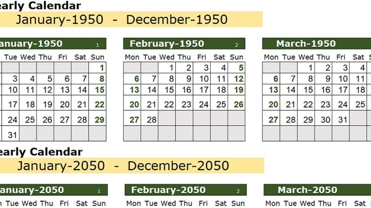 Download 100 Years Excel Calendar Template - Exceldatapro Free Printablle Calendarwith Us Holidays And 1 Omth Preceding And 1 Following