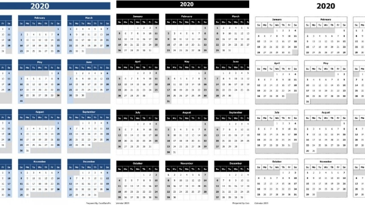 Download 2020 Yearly Calendar (Sun Start) Excel Template 2020 Calendar Template Excel