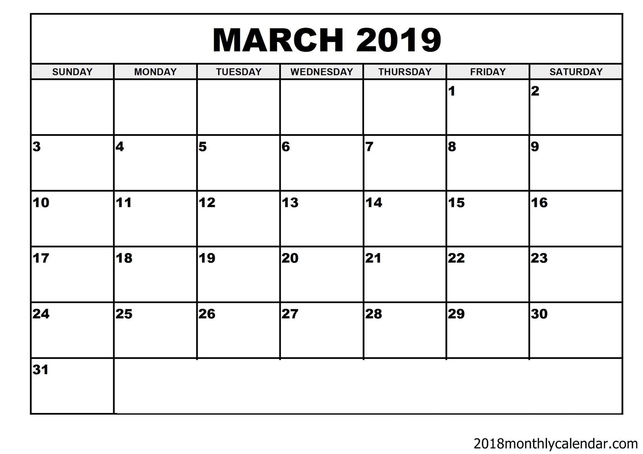 Download March 2019 Calendar – Blank Template - Editable Blank Calendar In Word Format