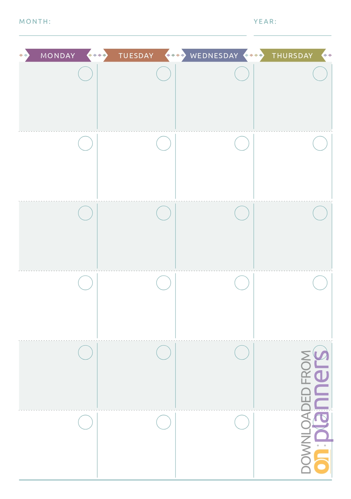 Download Printable Monthly Calendar Planner Undated - Casual Blank Monthly Planner No Dates