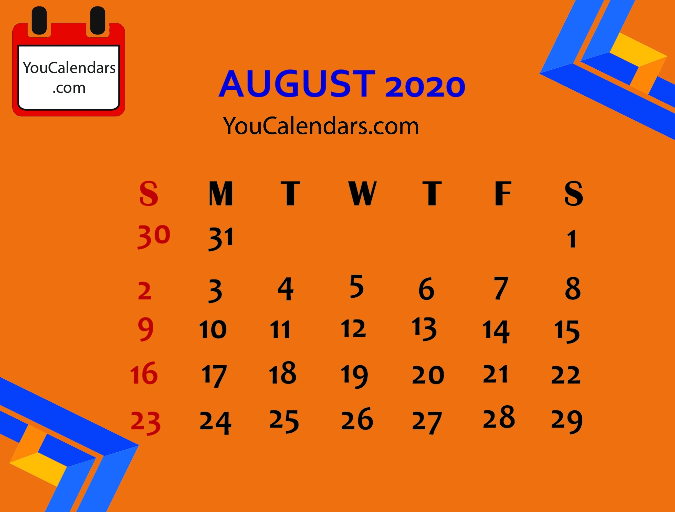 ✅Free August 2020 Calendar Printable Template - You Calendars Impressive Calendar 2020 Printable With Color And Holidays Usa