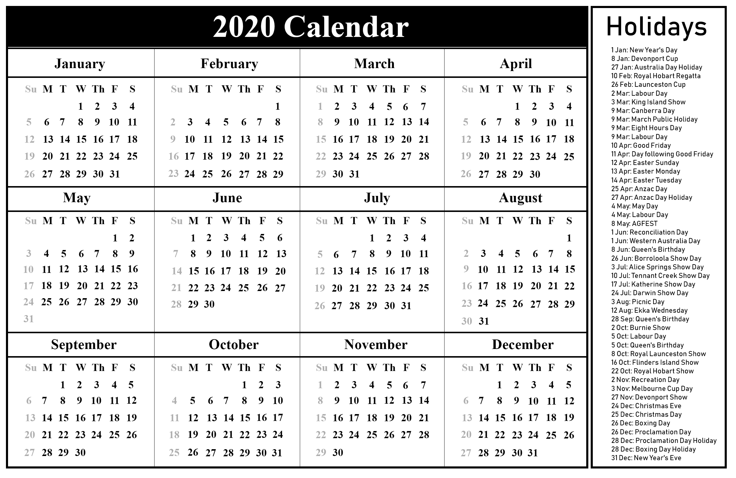 ❤️free Australia Public Holidays 2020 Calendar❤️ 2020 Calendar Australia Public Holidays