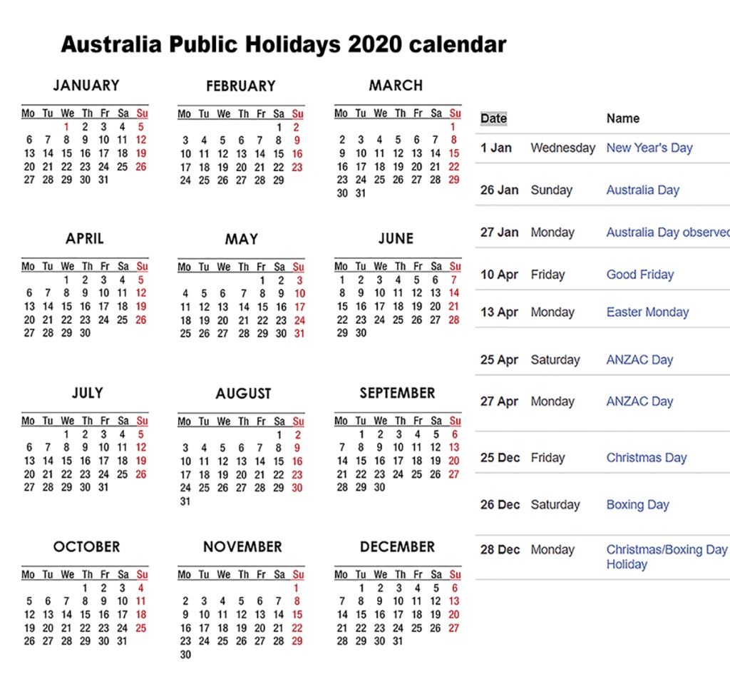 ❤️free Australia Public Holidays 2020 Calendar❤️ 2020 Calendar Australia With Holidays