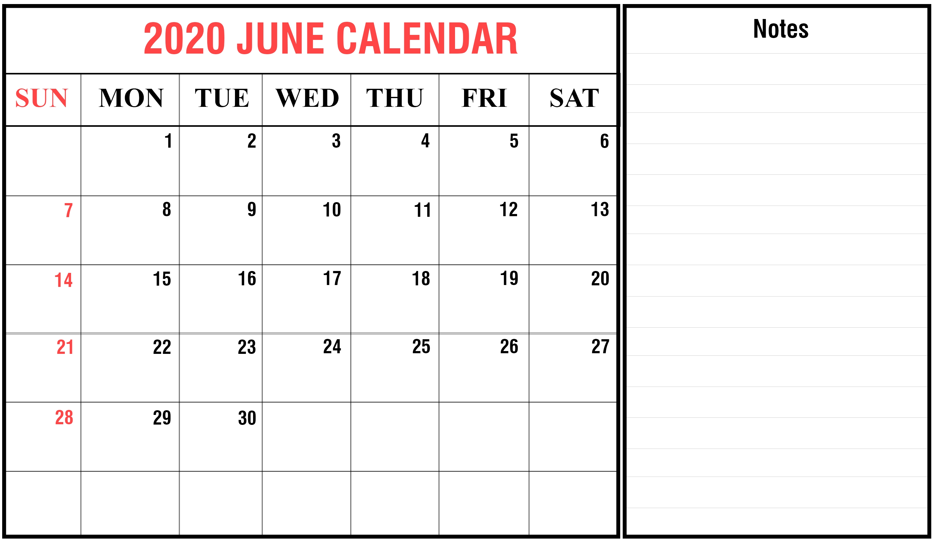 ❤️free June 2020 Printable Calendar Template With Holidays June 2020 Calendar With Holidays