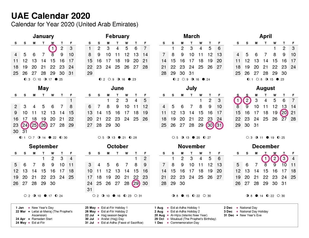 ❤️free Uae Public Holidays 2020 Calendar Templates Extraordinary 2020 Calendar With Islamic Dates