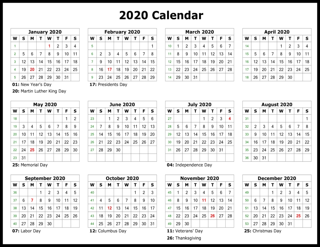 ❤️free Yearly 2020 Printable Calendar Templates [Pdf, Word Exceptional Printable Calenders For The Whole Year 2020