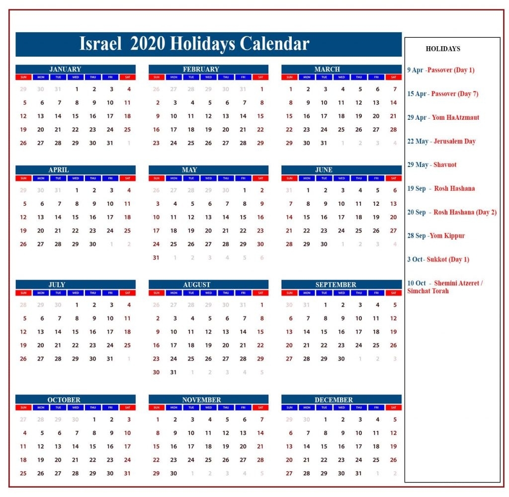 ❤️israel Holidays Calendar 2020 | Israel Jewish Holidays Impressive Jewish Holiday Calendar 2020 Printable