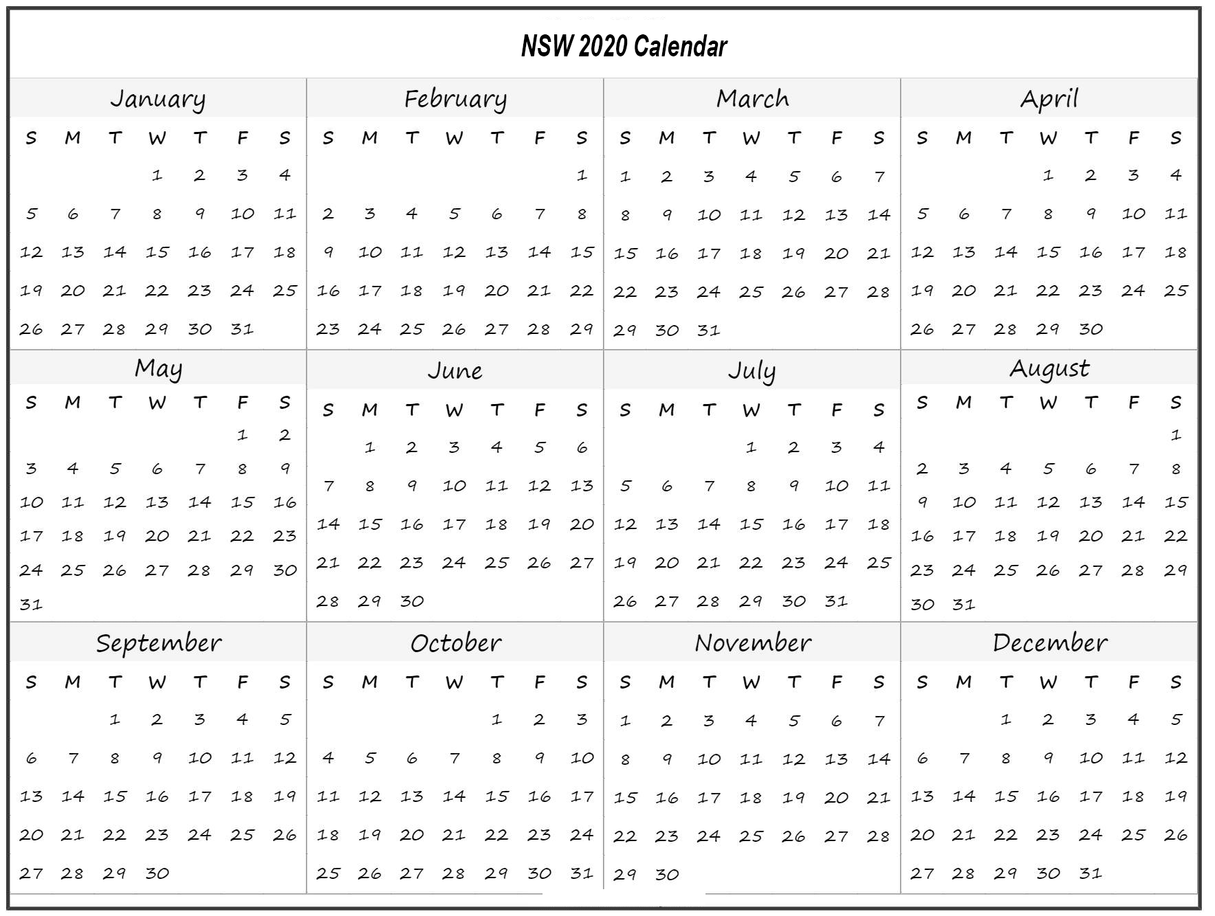 ❤️printable Calendar 2020 Templates With Nsw Public 2020 Nsw School Calendar Printable