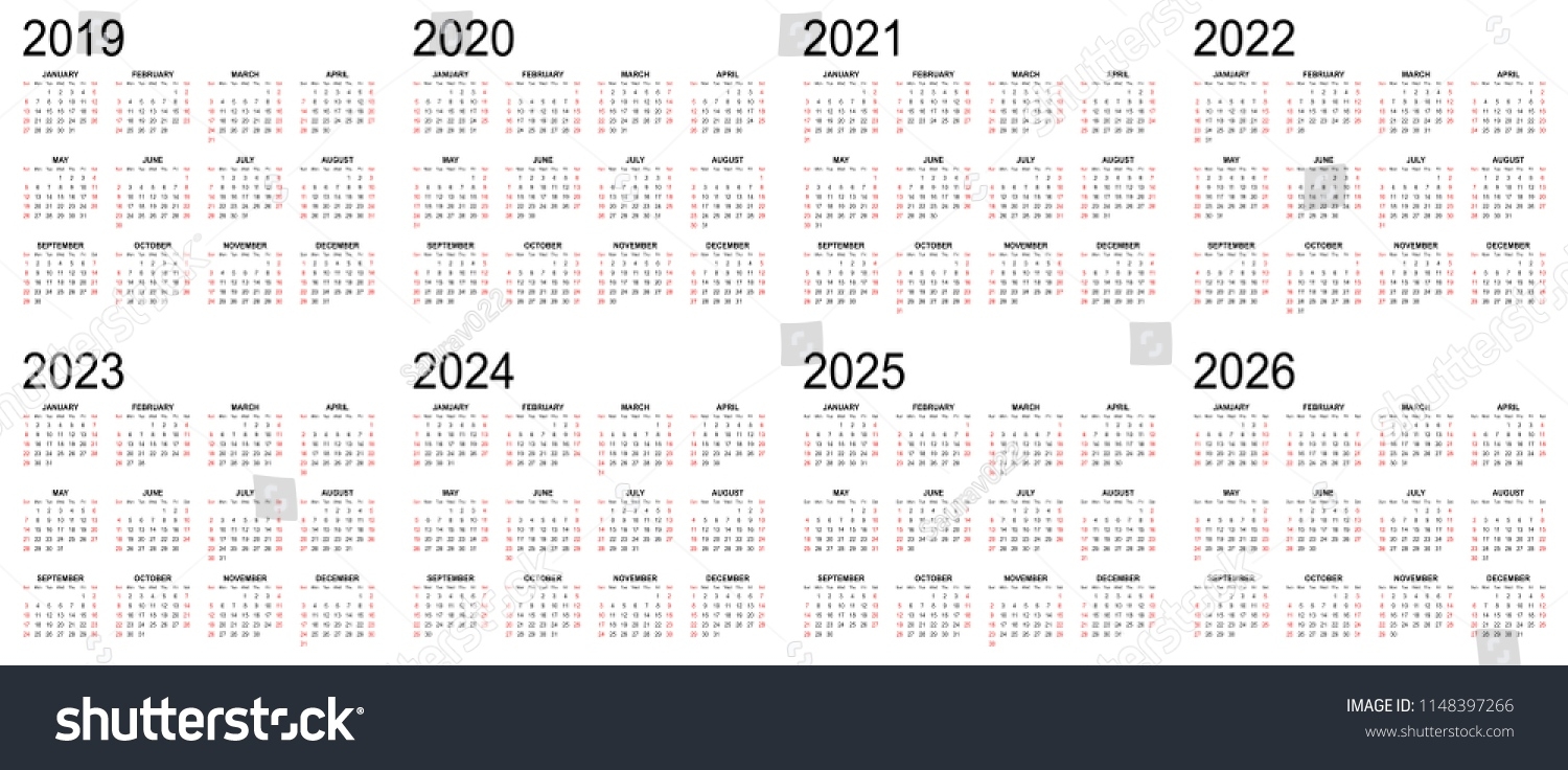 Eight Year Calendar 2019 2020 2021 Stock Vector (Royalty Perky Calendar 2020 To 2025