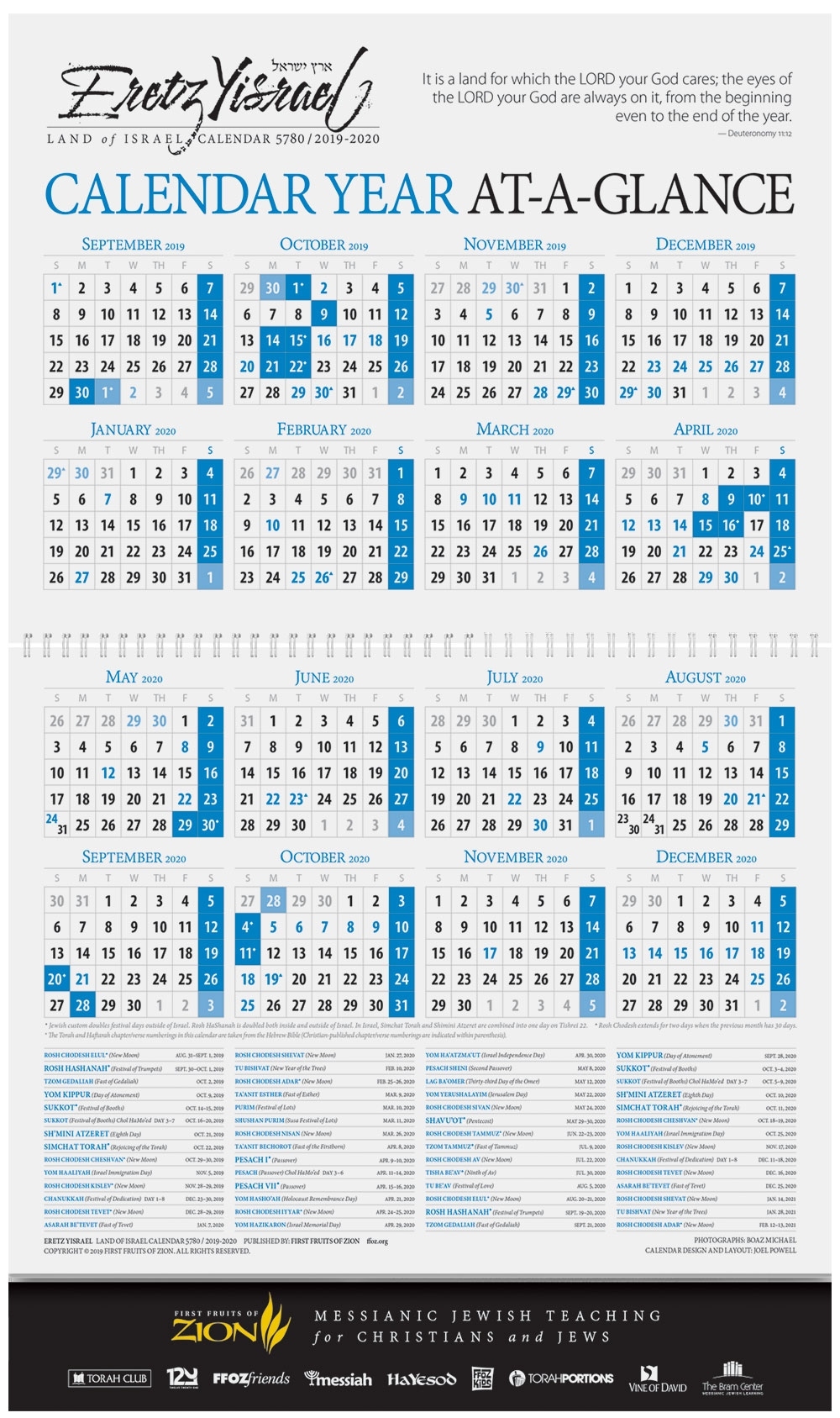 Eretz Yisrael Wall Calendar - 5780 (2019-2020) Perky Jewish To Gregorian Calendar 2020