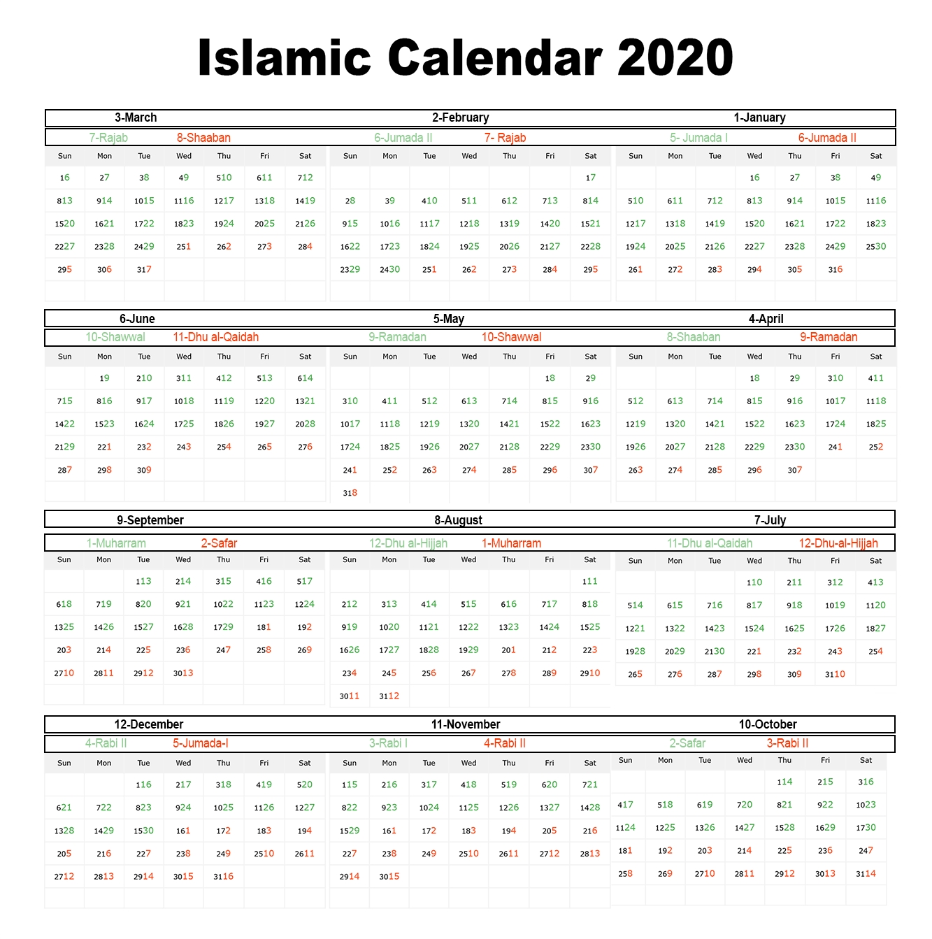 ?printable Islamic Calendar 2020 | Hijri Calendar 1441 Saudi Arabic Printable 2020 Calendar