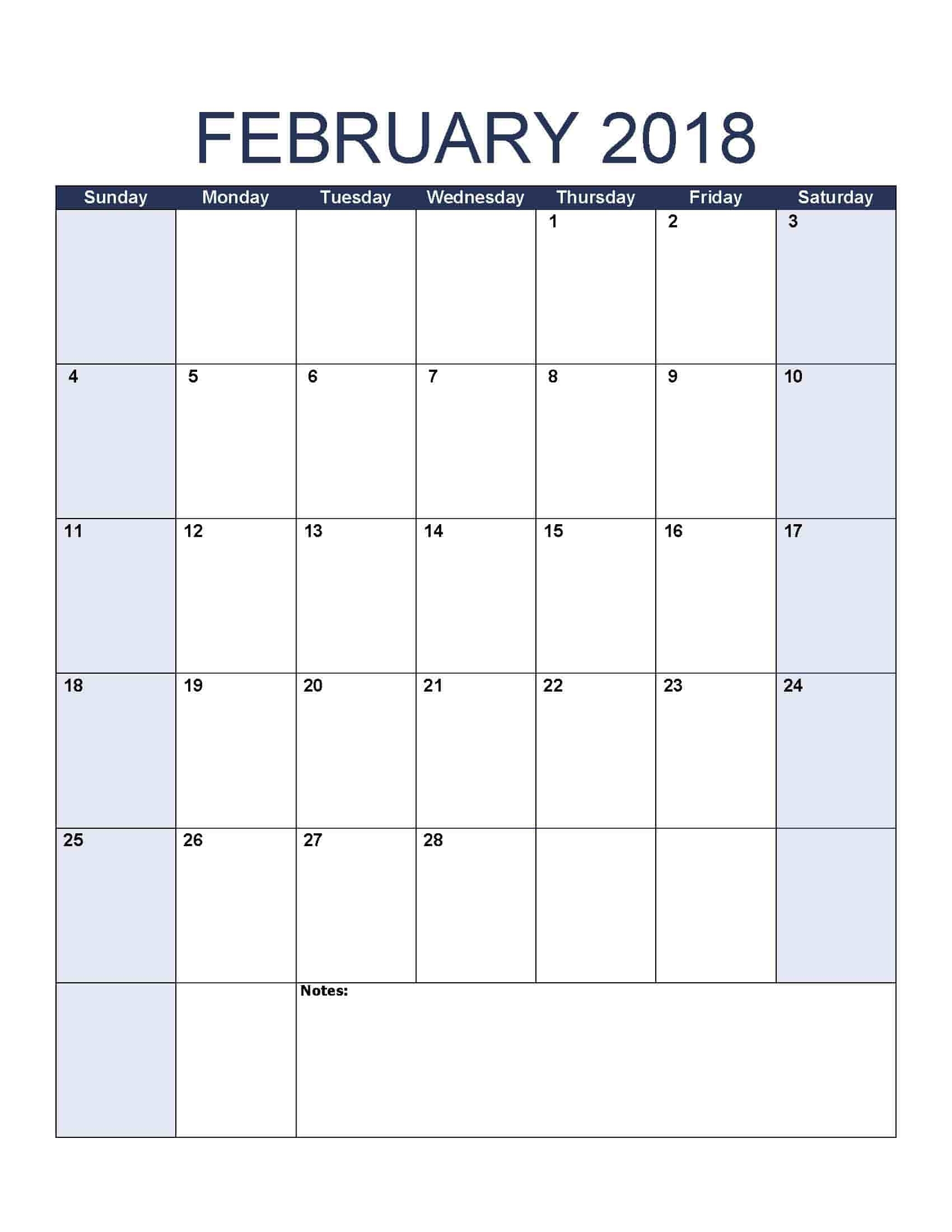 February 2018 Calendar - Free, Printable Calendar Templates 8.5 By 14 Printable Calendars