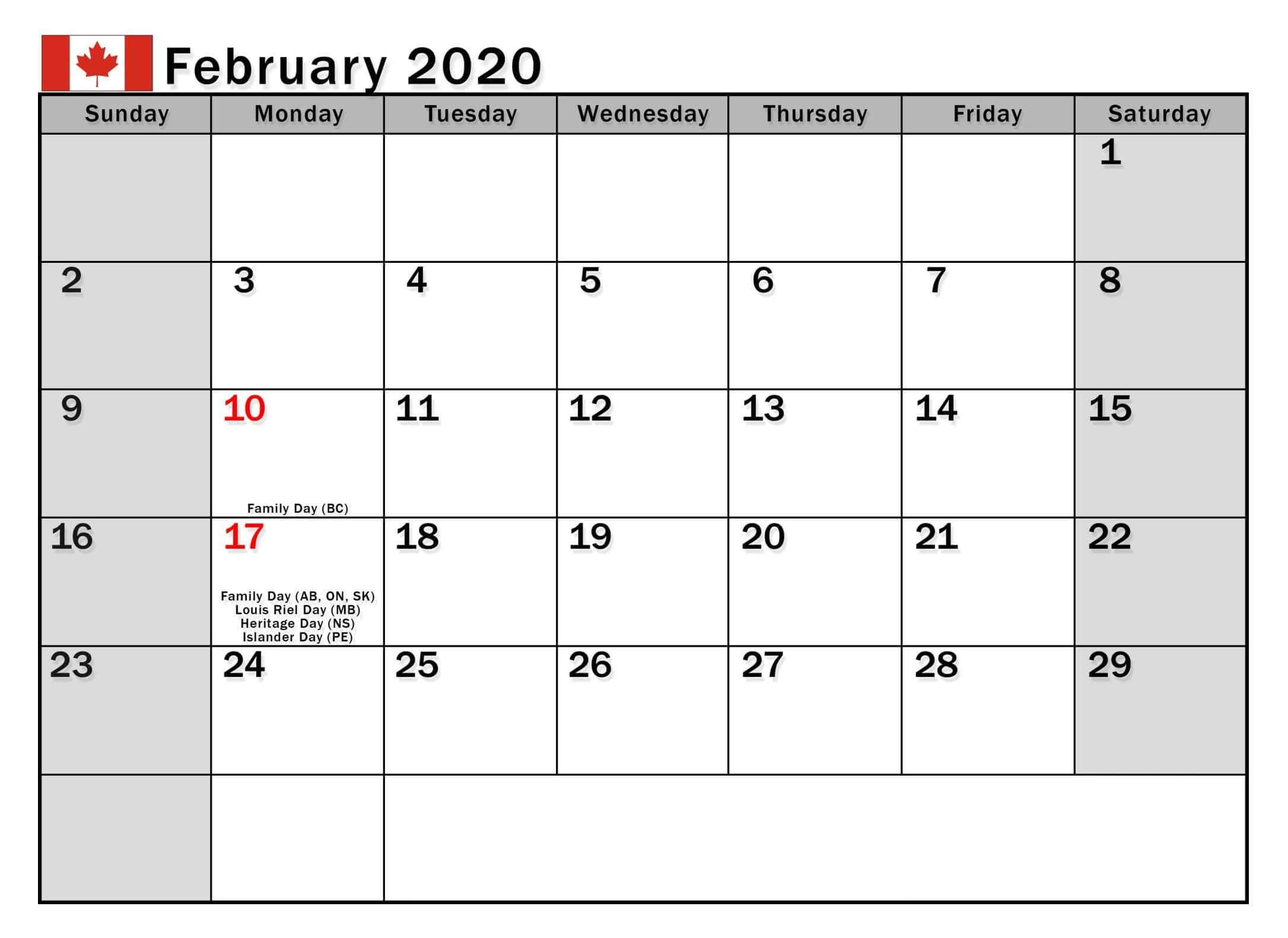 February 2020 Calendar Canada Bank Holidays - 2019 Calendars Extraordinary 2020 Calendar Canada Printable With Holidays