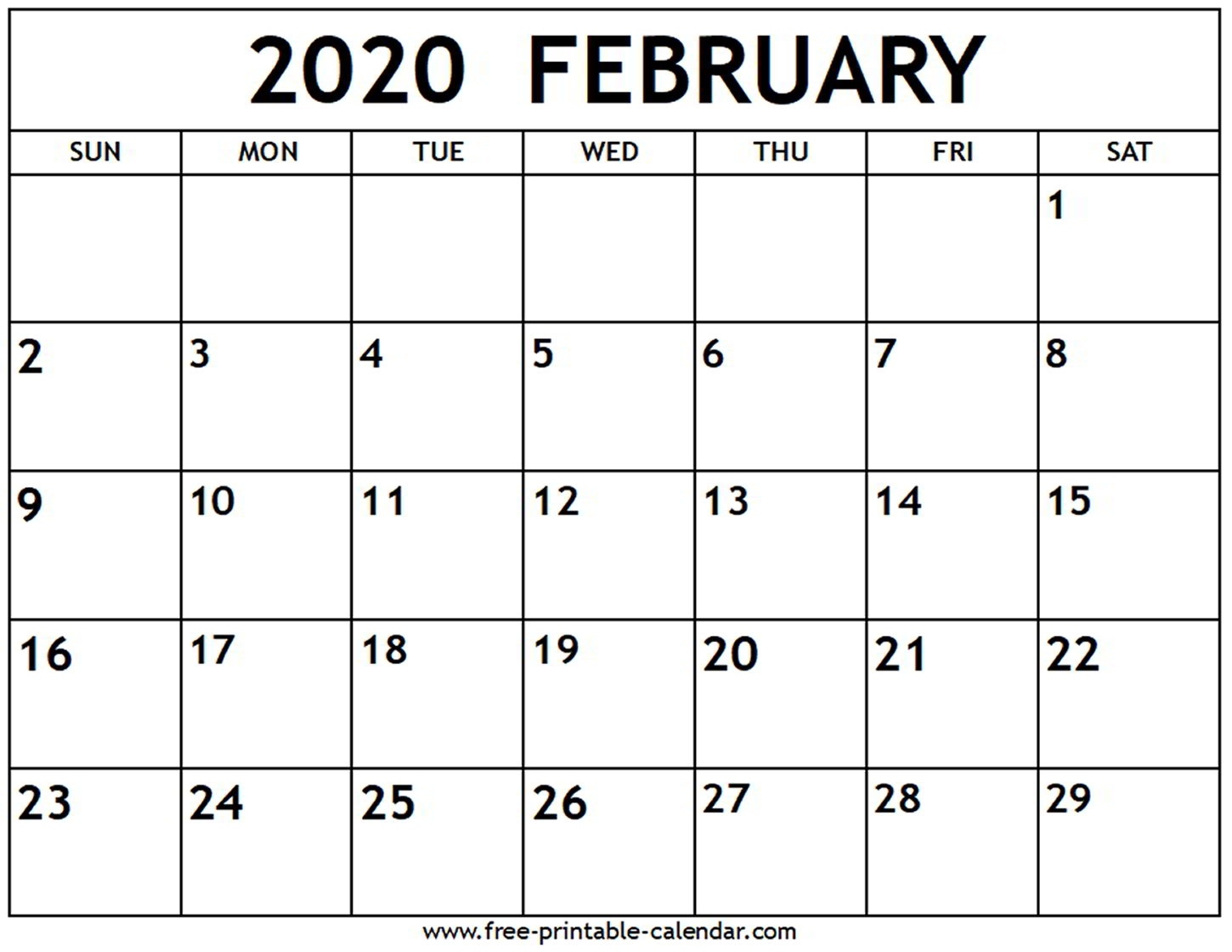 February 2020 Calendar - Free-Printable-Calendar Free Printable Calendar 2020 Uk