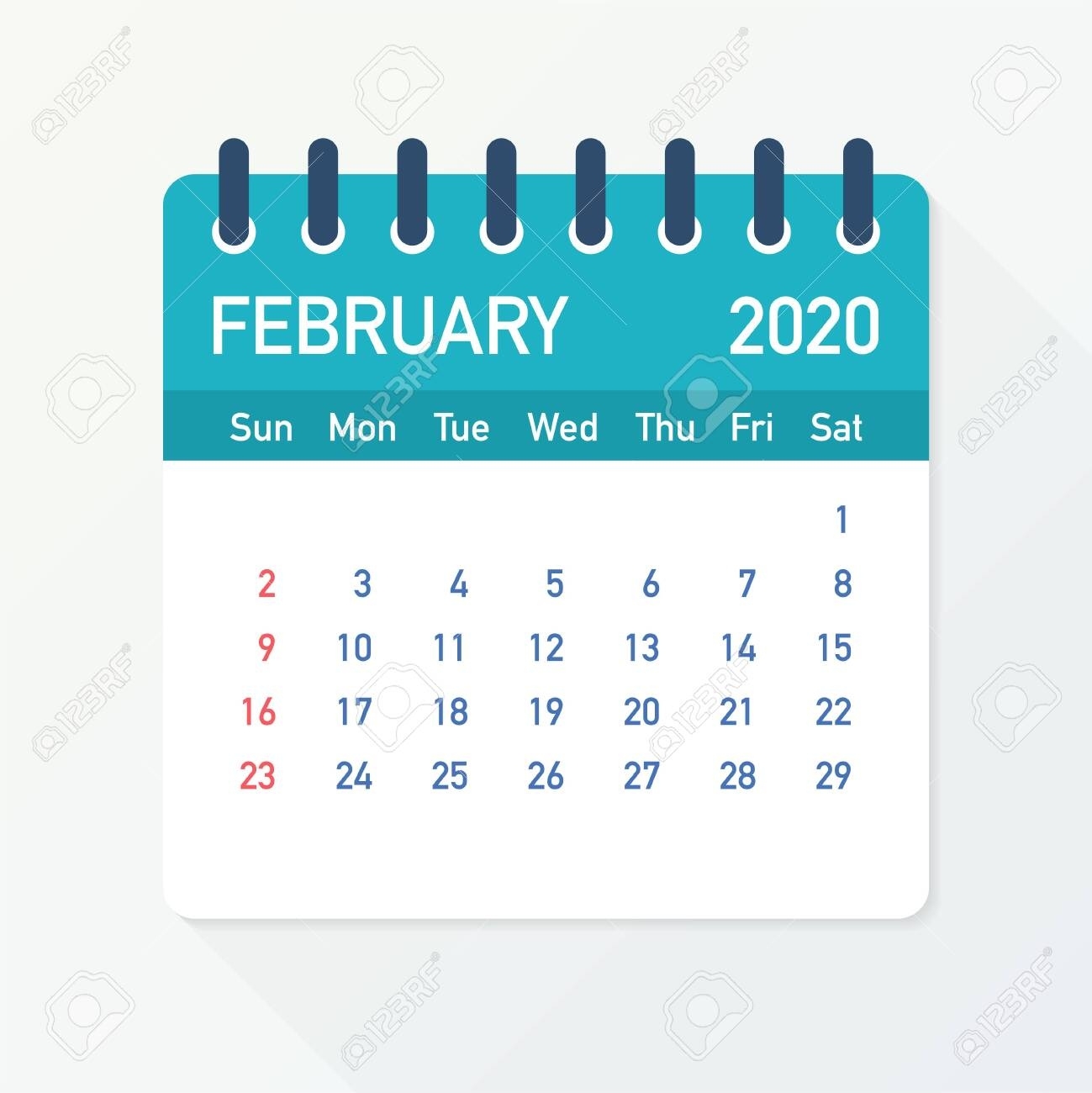 February 2020 Calendar Leaf. Calendar 2020 In Flat Style. Vector.. Feb 2 2020 Calendar