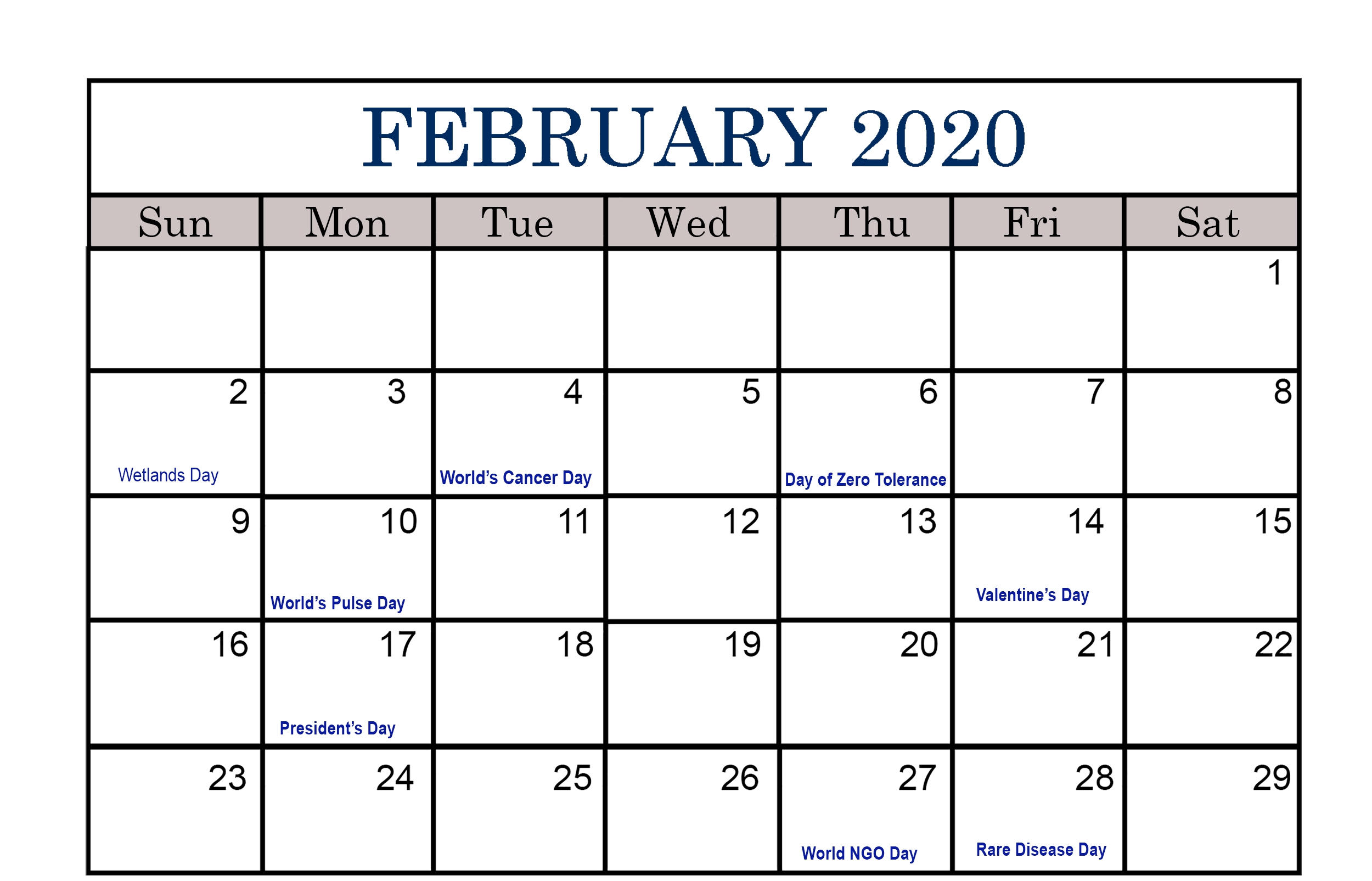 February 2020 Calendar With Holidays Usa Uk Canada India Extraordinary Blank 2020 Calendar With Holidays Usa