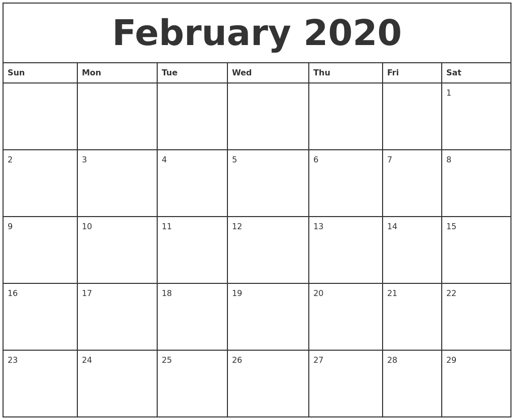 February 2020 Printable Monthly Calendar Perky Calendar Lab 2020 Printable Calendar