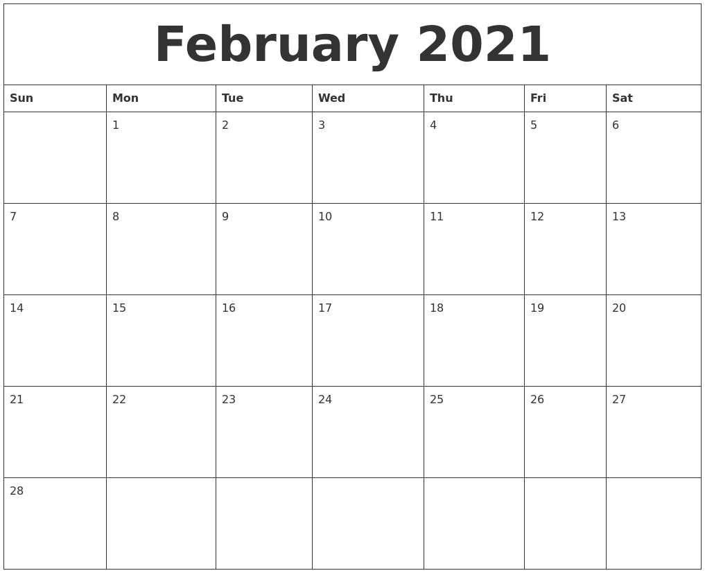 February 2021 Free Printable Monthly Calendar Free Printable Monthly Calandar Starting Monday