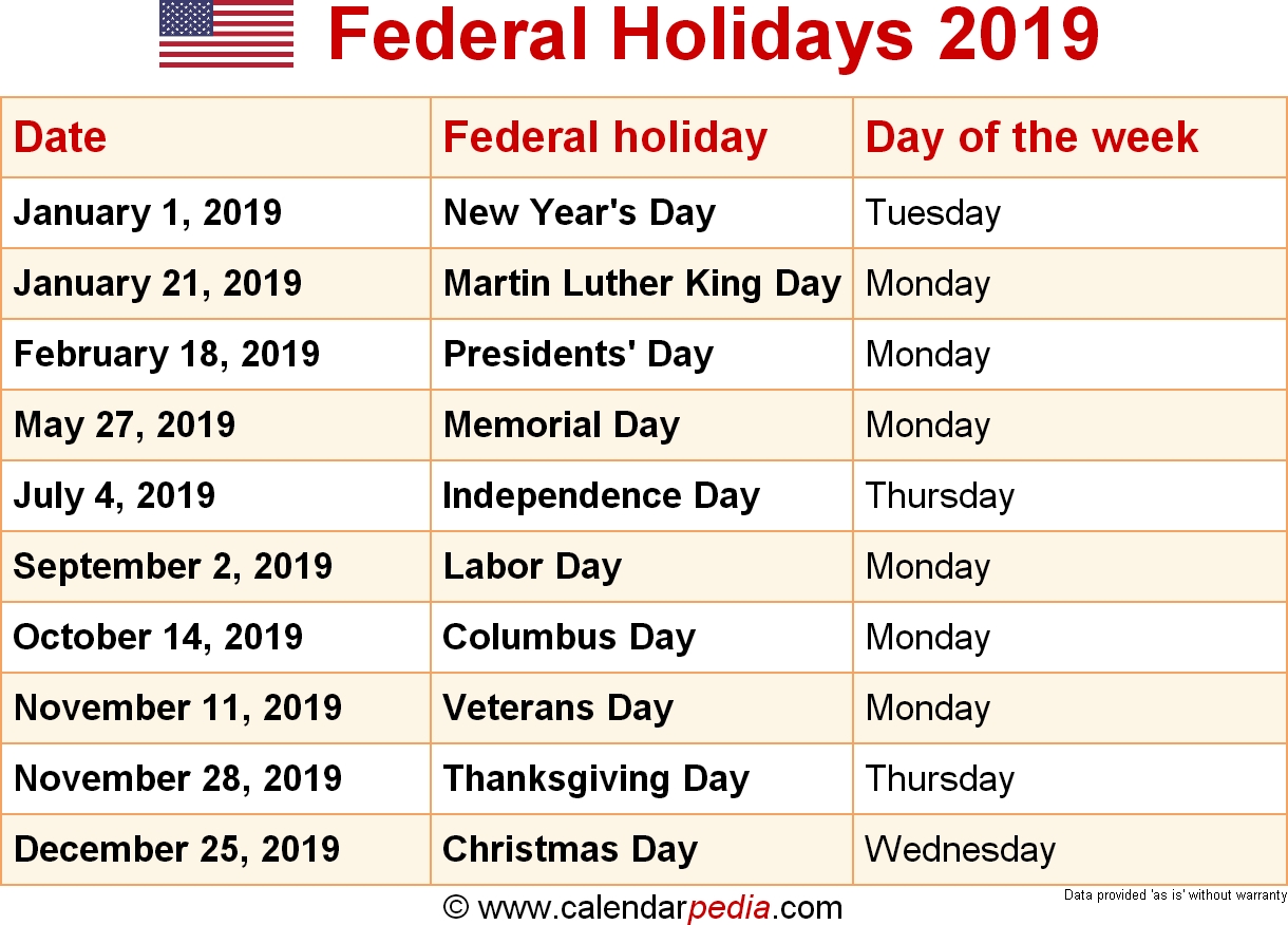 Federal Holidays 2019 Extraordinary School Calendar With Legal Holidays