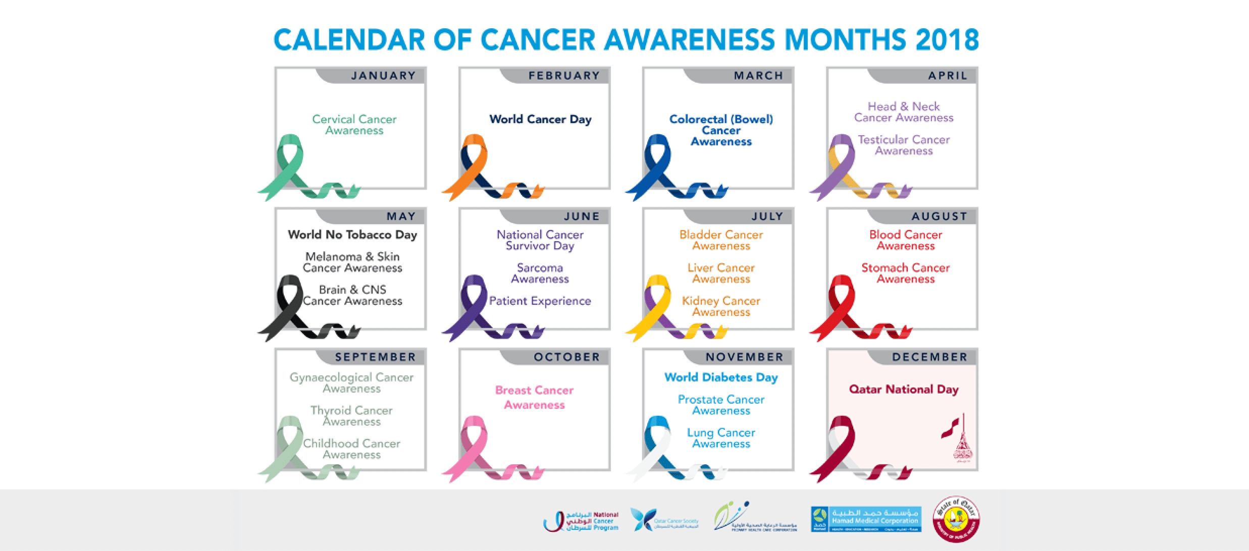First Cross-Organizational Cancer Awareness Calendar | Qcs Dashing Month By Month Awareness Calendar