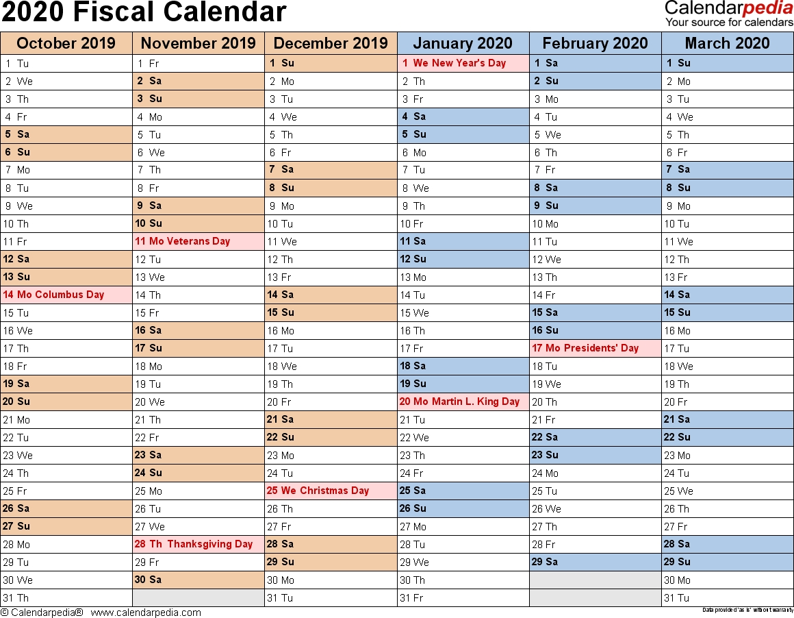 Fiscal Year 2020 Calendar - Colona.rsd7 Fiscal Year Calendar 2020 Printable