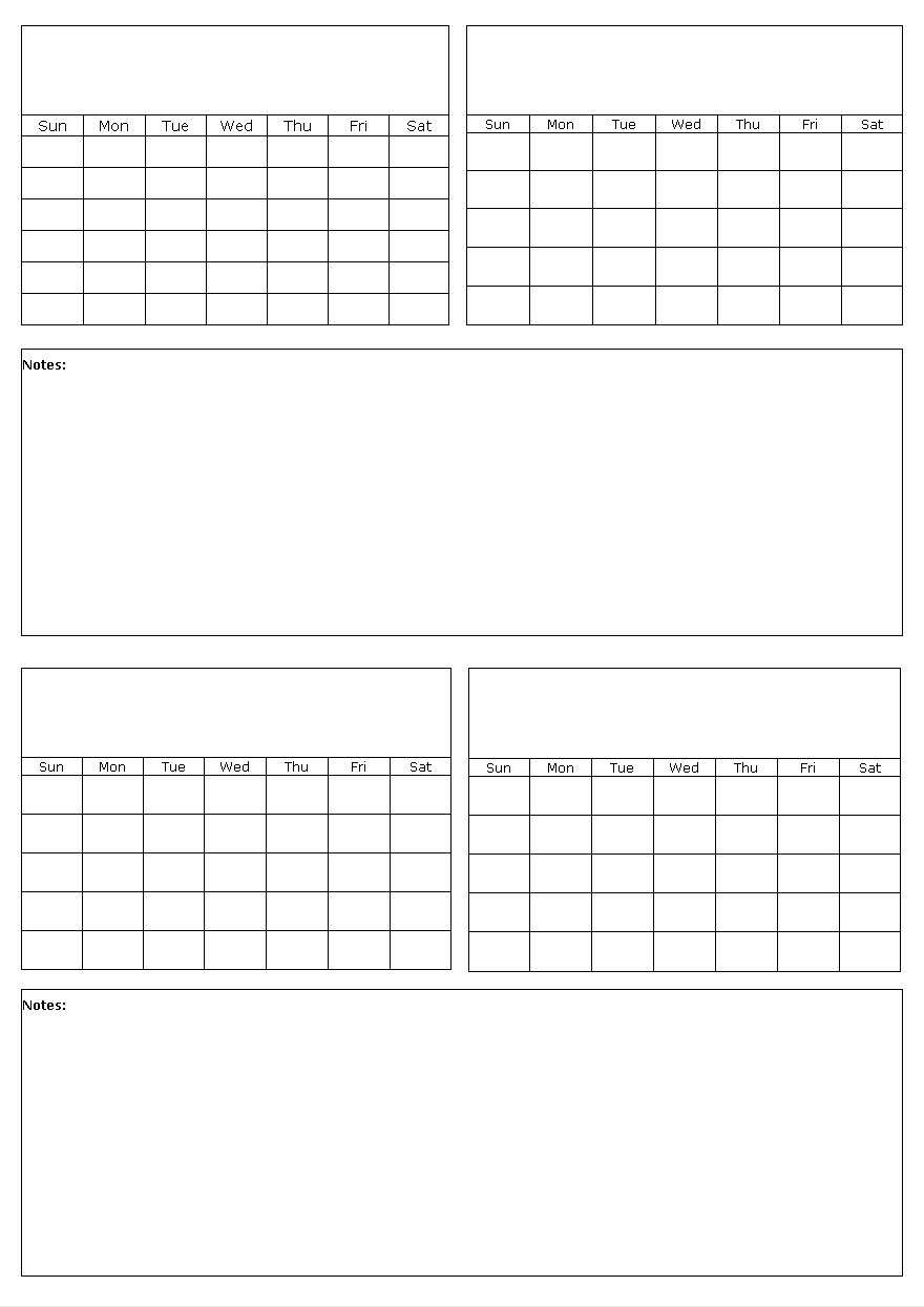 Four Months On A Page Blank Calendar Template Blank Four Month Calendar On One Page