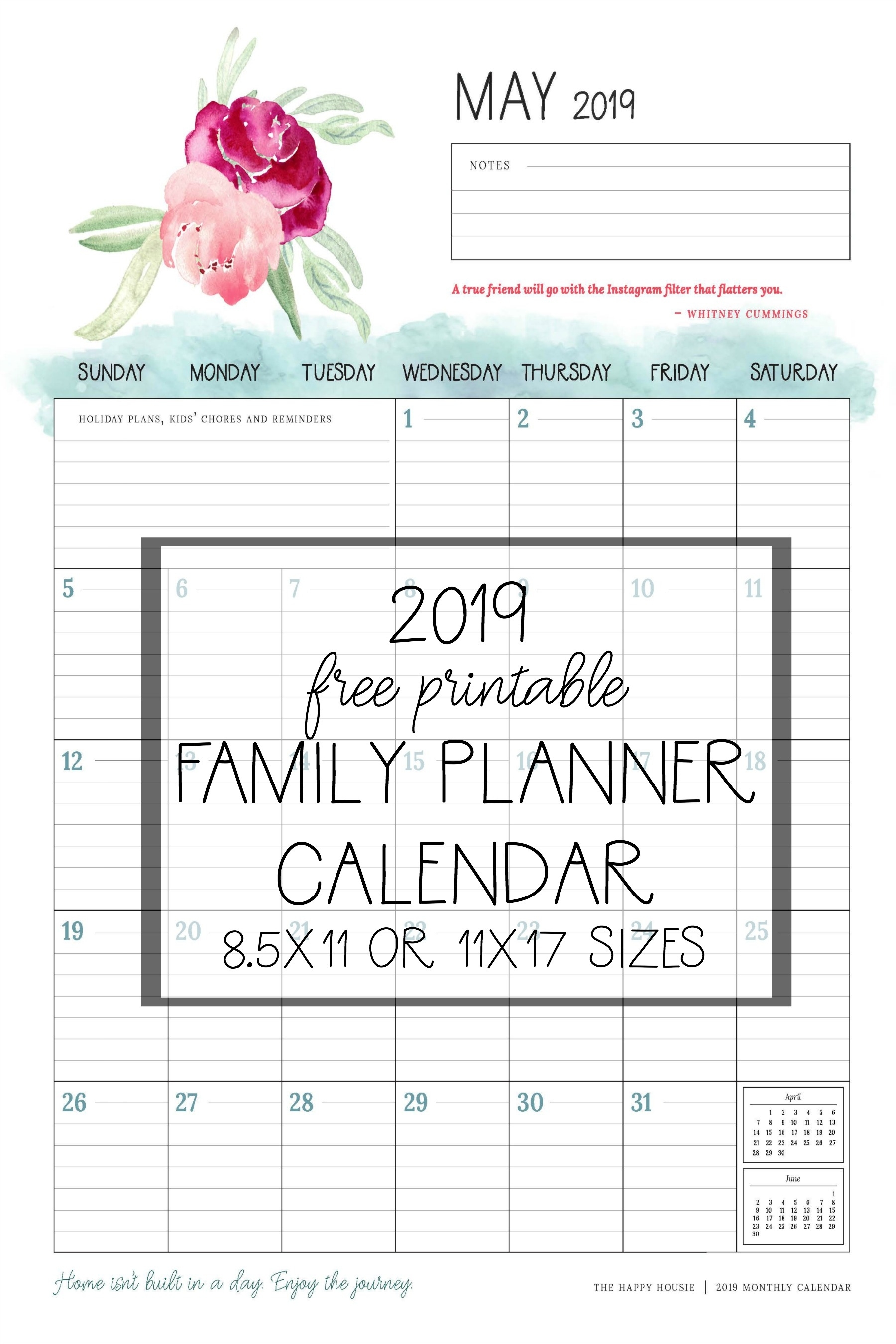 Free 2019 Printable Calendar Family Planner Organizer | The Exceptional Free Printable Bullentin Board Calendars