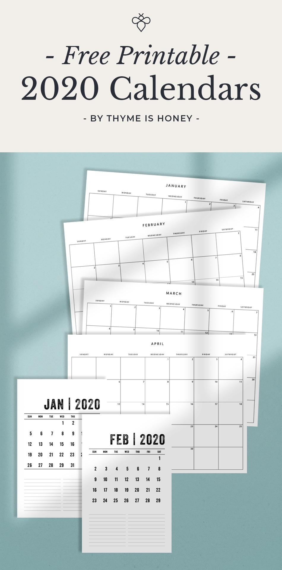Free 2020 Calendars - Thyme Is Honey Incredible Printable 5.5 X 8 Calanders