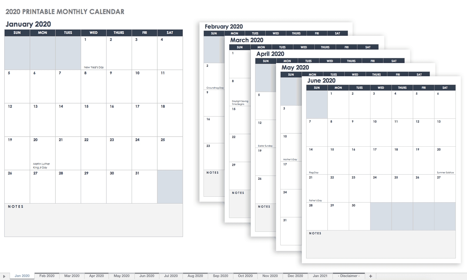 Free Blank Calendar Templates - Smartsheet Blank Calendar Template 2020 No Weekends