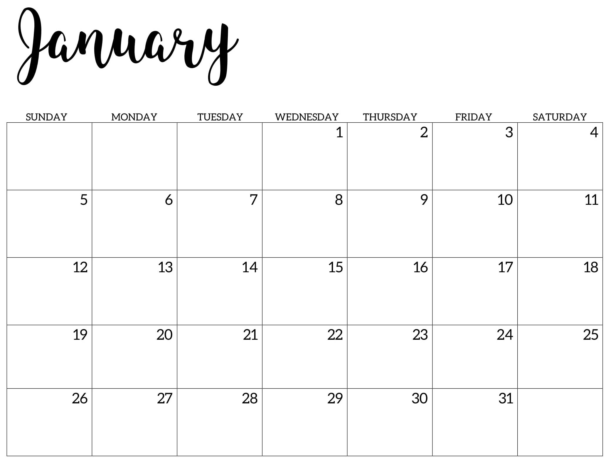 Free Cute January 2020 Calendar Printable | 12 Month January 2020 Printable Calendar Canada