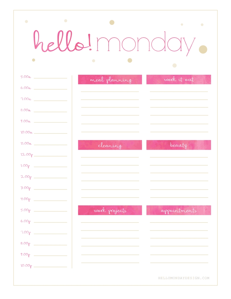 Free Hello {Monday - Sunday} Weekly Planner Printables Extraordinary Printable Monday Through Friday Planner