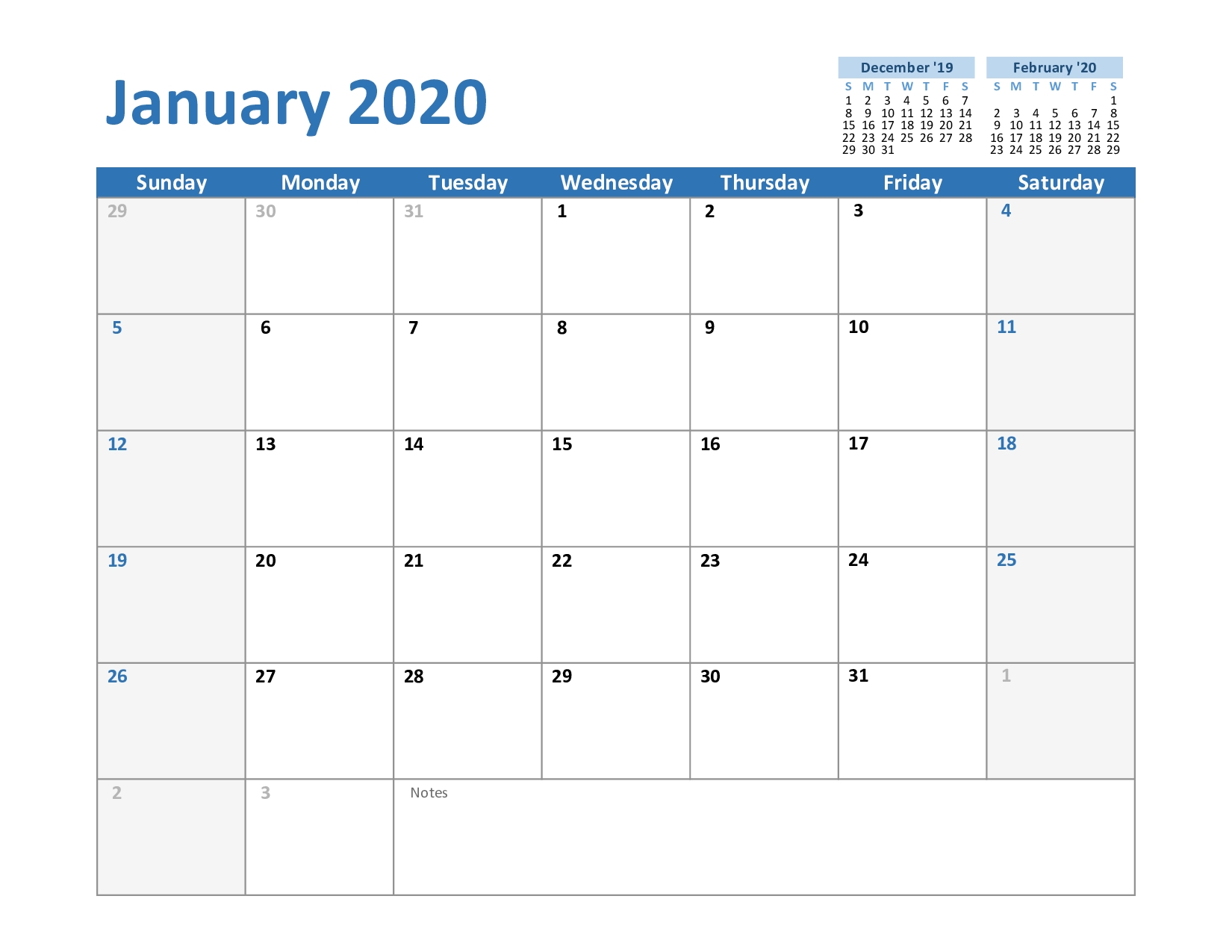 Free January Calendar 2020 Printable Template Blank In Pdf Free Printable Calendars 2020 Blanks Word