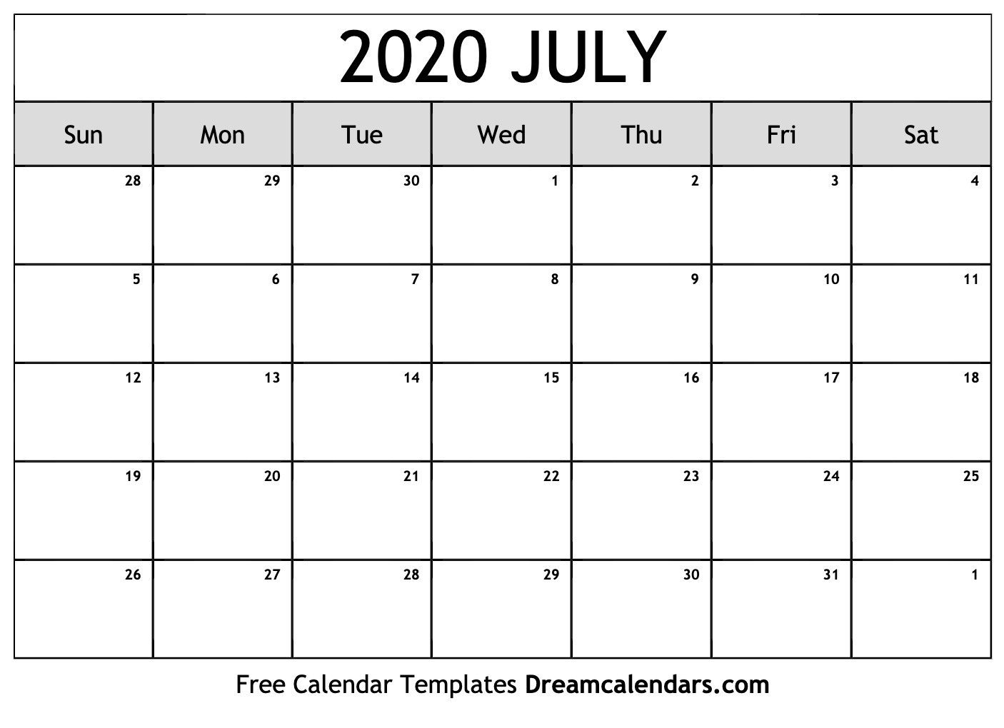 Free July 2020 Calendar - Colona.rsd7 Exceptional Free Very Large Squares Blank Printable Calendar 2020 Monthly