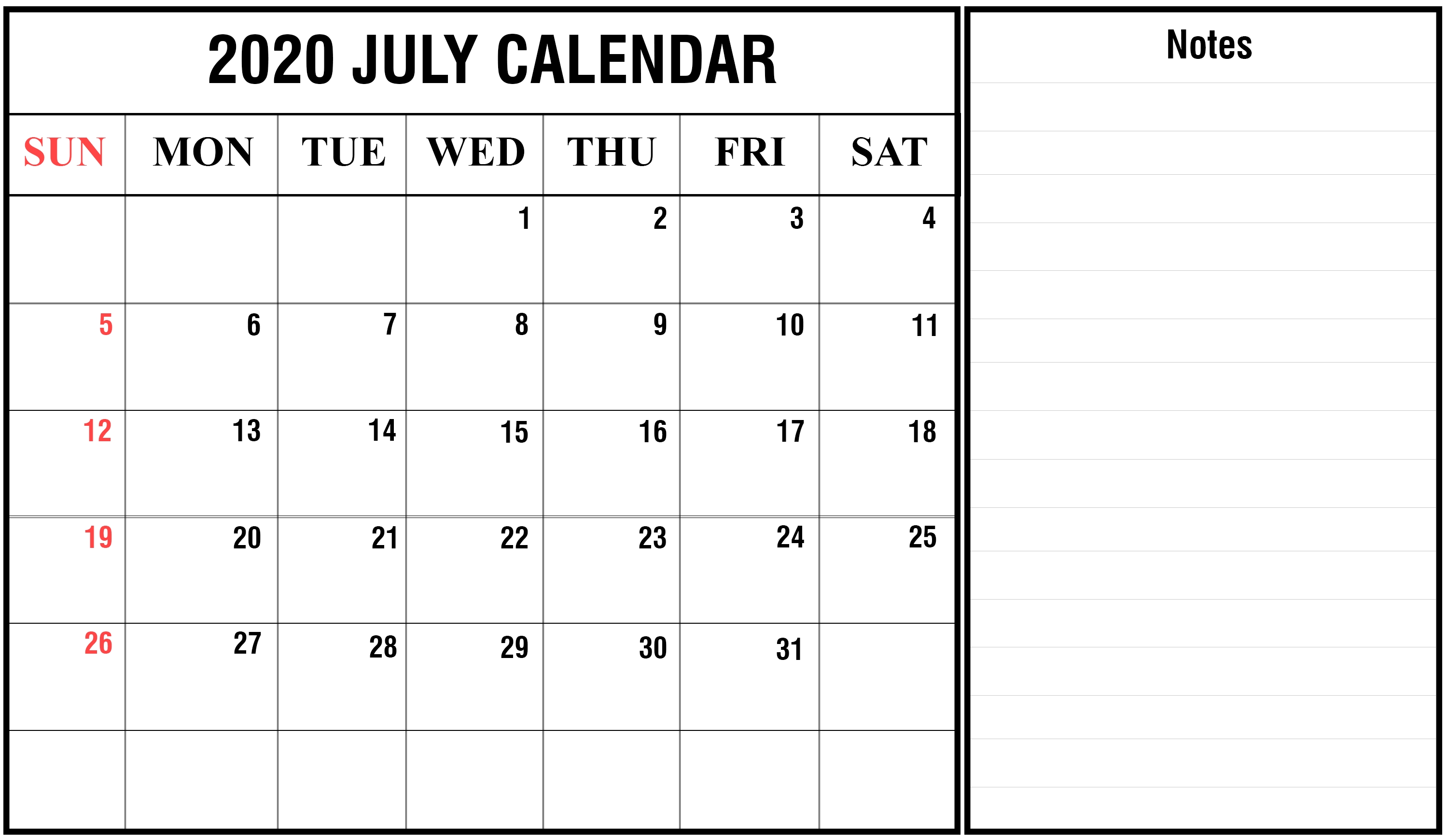 Free Monthly Printable July Calendar 2020 | Blank Printable Extraordinary Free Printable Calendars 2020 Blanks Word