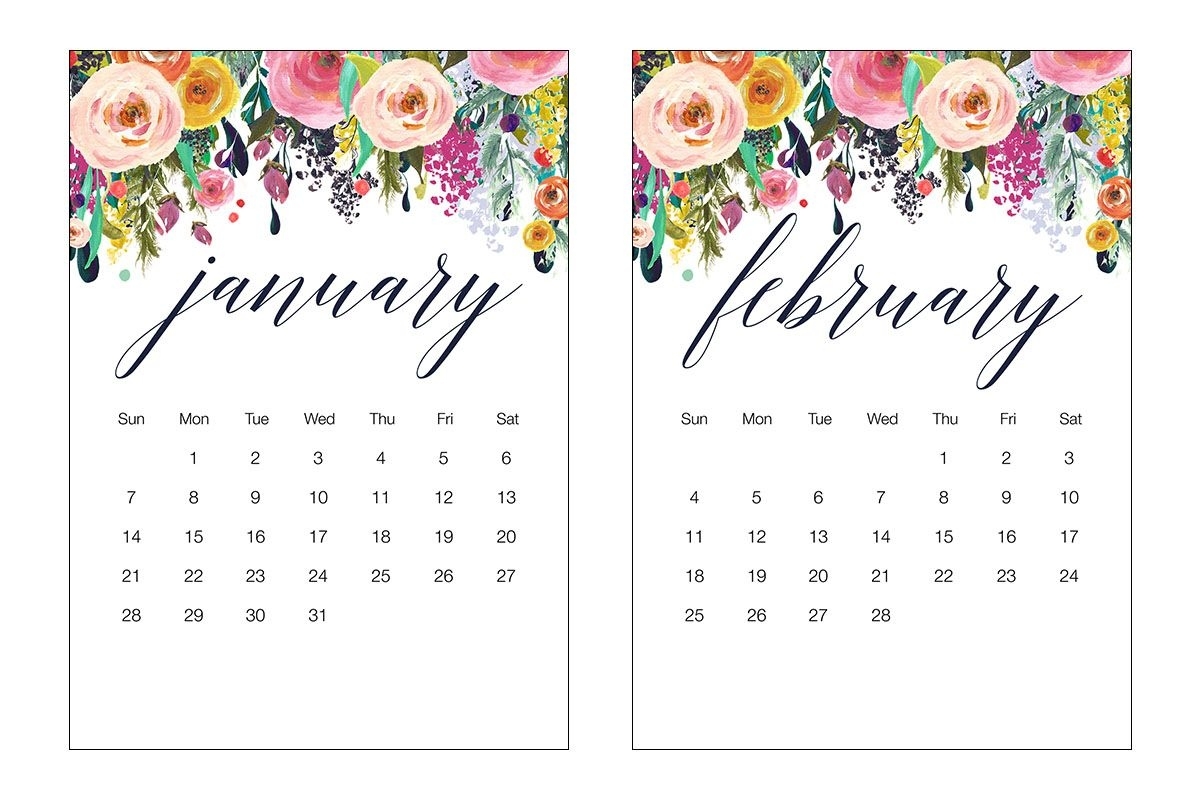 Free Printable 2018 Floral 5X7 Calendar | Free Printable Incredible 5X7 Calendar Templates Free Printable