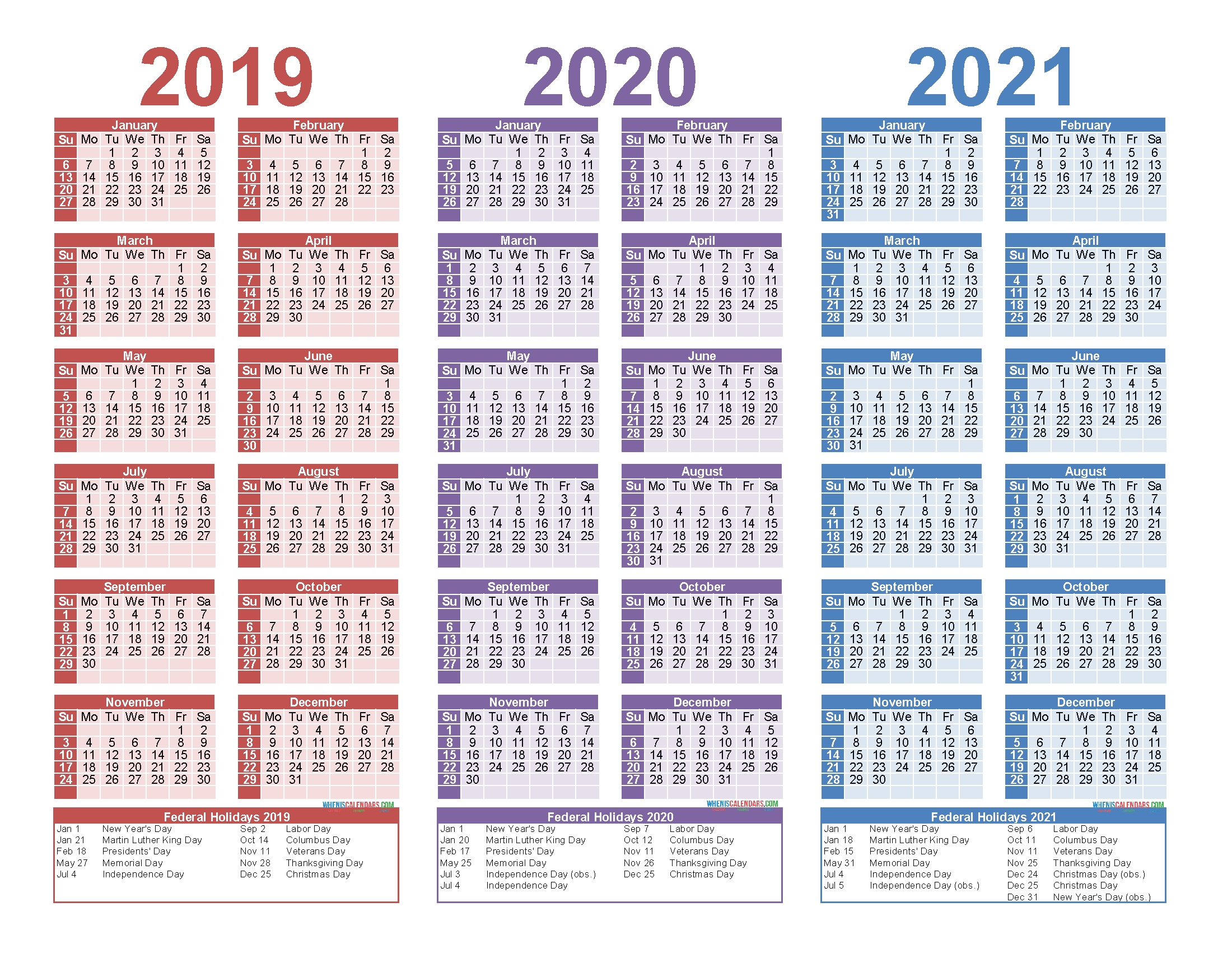 Free Printable 2019 2020 2021 Calendar With Holidays | Free Free Printable 3 Year Calendar 2019 To 2020